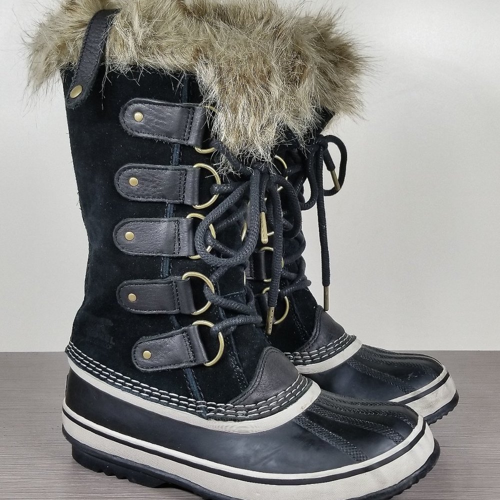 Sorel Joan of Arctic Faux Fur Waterproof Snow Boot, Black, Womens Size 8 US / 39